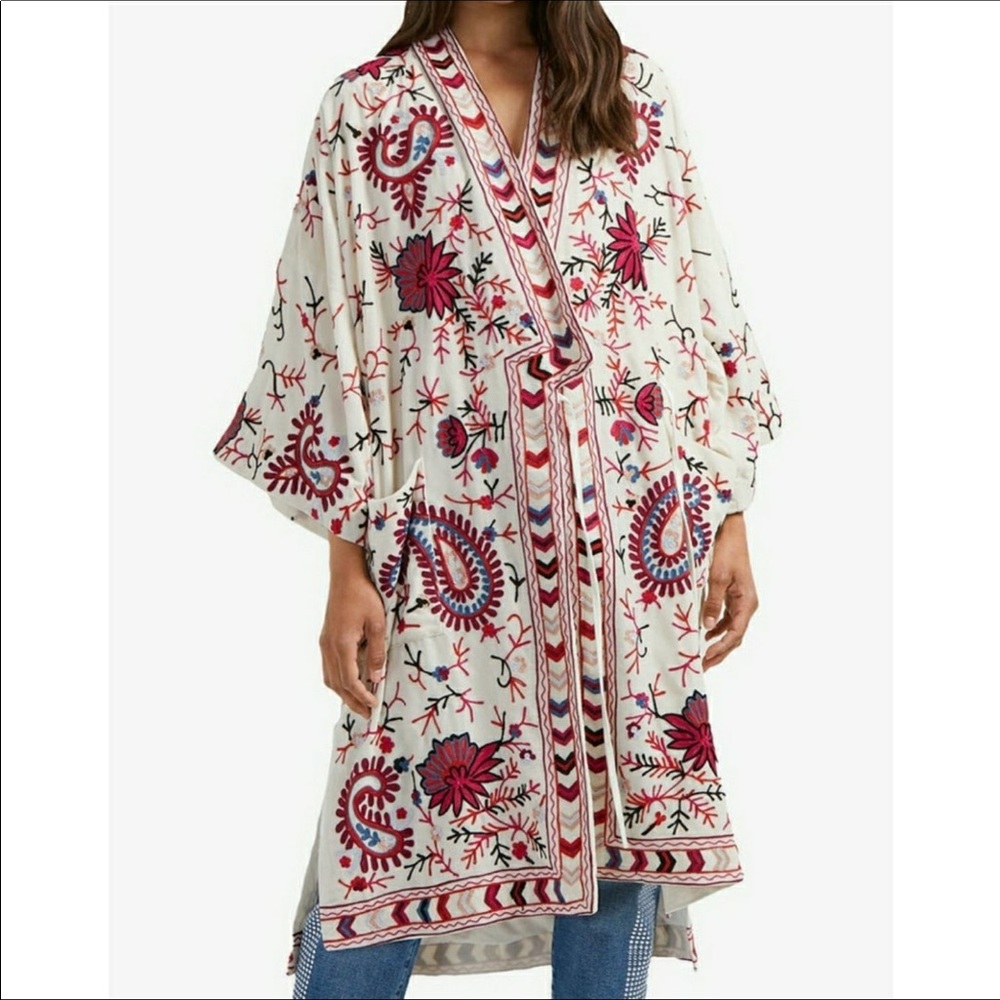 French Connection Dorothy embroidered kimono  jacket. One size fits most. NWOT